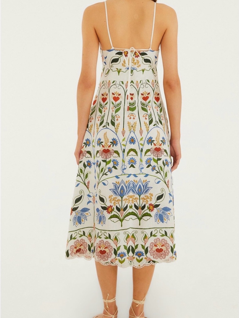 White Floral Lace-Trim Midi Dress - Picture 3 of 5